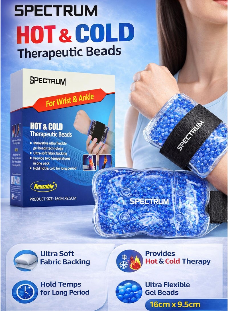 Spectrum Hot & Cold Therapeutic Gel Beads Pack for Wrist & Ankle Blue 16 x 9.5 cm Reusable Ice Pack & Heat Pack with Ultra Flexible Gel Beads and Ultra Soft Fabric Backing Adjustable Elastic Strap Pain Relief Wrap for Sprains Swelling Inflammation Arthritis Tendinitis Joint Pain Muscle Pain Sports Injury Gym Recovery Bumps Bruises Stiffness Strain Compression Therapy Support - Image 1